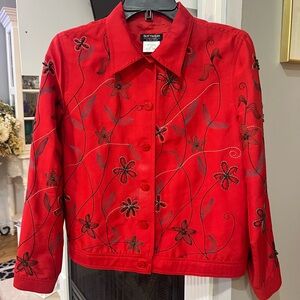 VINTAGE Softwear Petites by Mark Singer Embroidered Beaded Floral Blazer Jacket